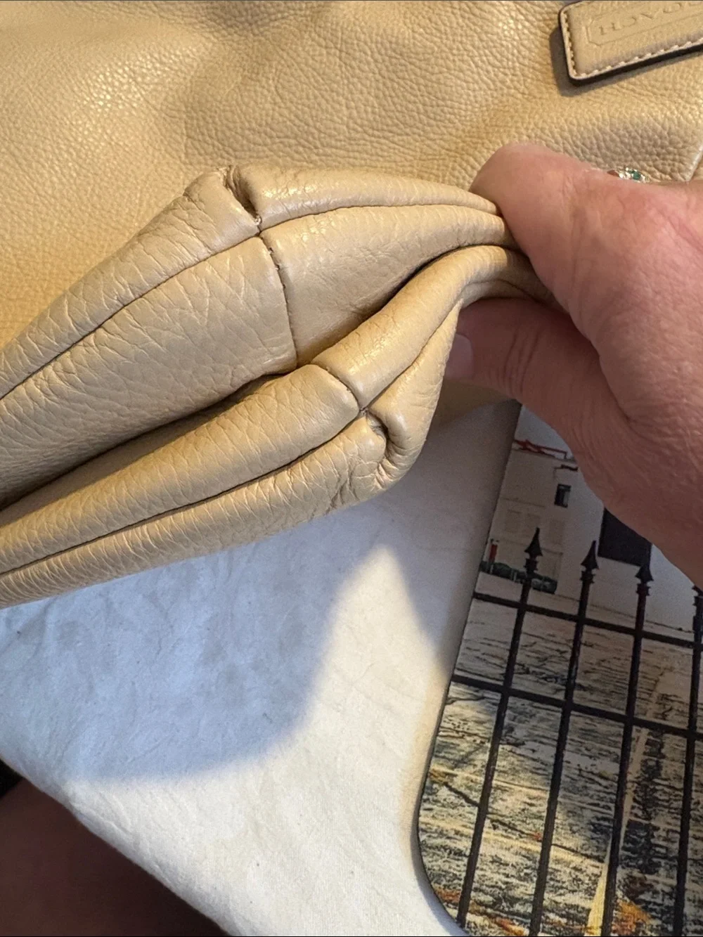 2013 Madison Coach Beige Pebbled Leather Shoulder Hobo